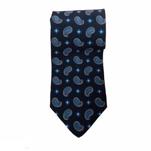 GIORGIO ARMANI paisley 100% silk neck tie blue handmade luxury Italy designer
